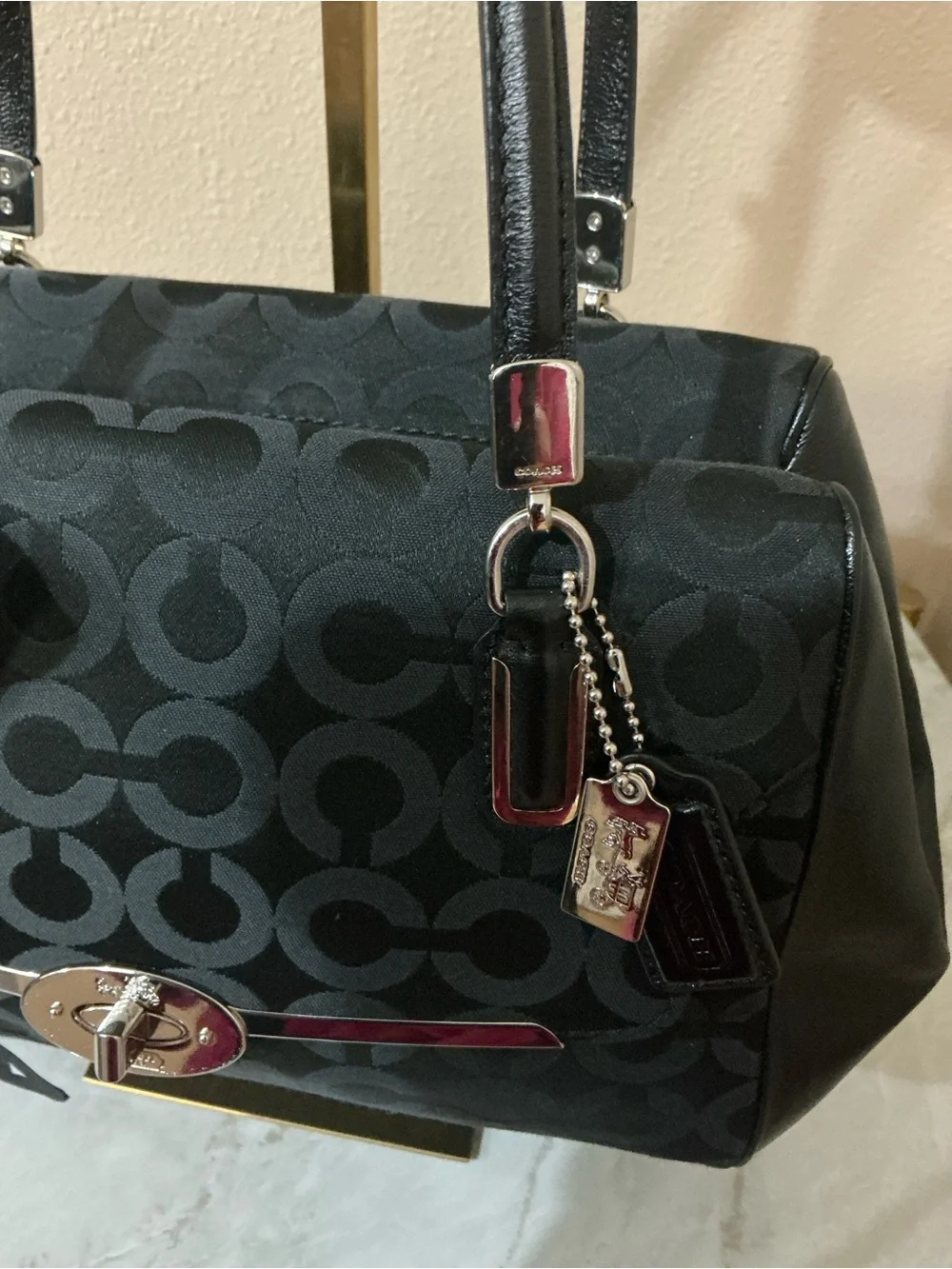Coach Madison Op Art Sateen Madeline Satchel with Silver Hardware. (EUC)